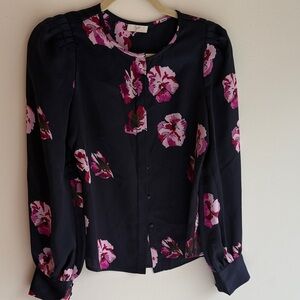 Joie Black Blouse with Pink Floral Pattern
